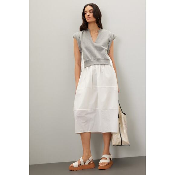 3.1 Phillip Lim Combo Tiered Gray White Sweatshirt Midi Mix Media Dress Size XS